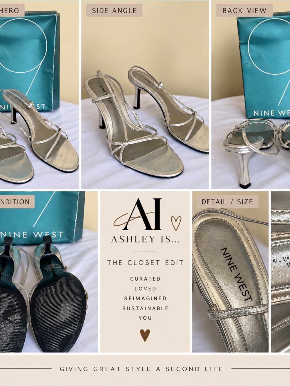 Nine West Silver Strappy Slingback Heels